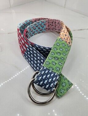 Vineyard Vines Multicolor Patchwork D Ring Belt Whale Turtle Fish Cotton Sz M